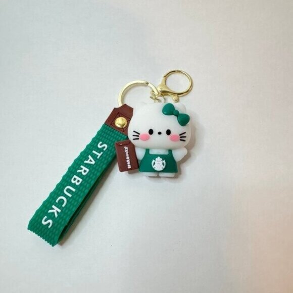 Starbucks Hello Kitty Keychain Green Apron Book Sanrio Collab Strap - Picture 2 of 7